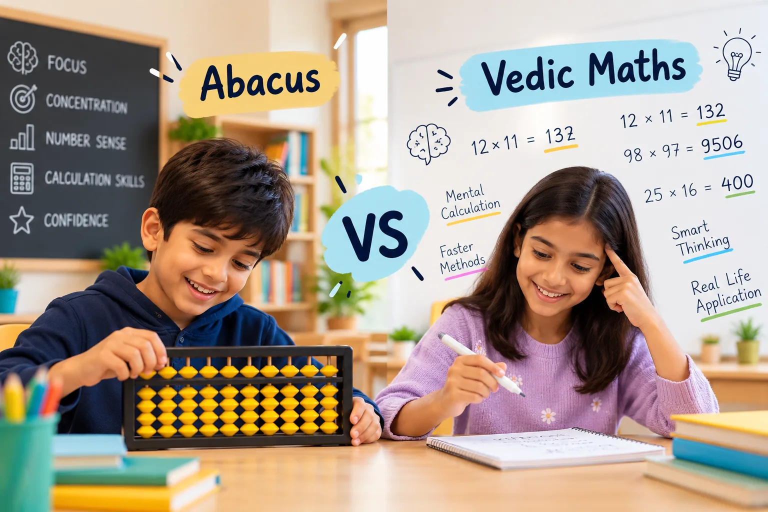 Children learning Abacus and Vedic Maths at Brain Bug Kids